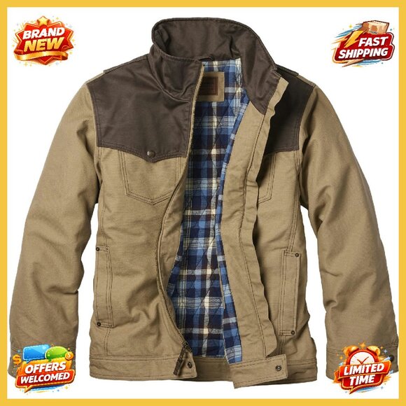 Canvas Western Coat Classic Retro Insulated Quilted Lining Durable Mens Jacket